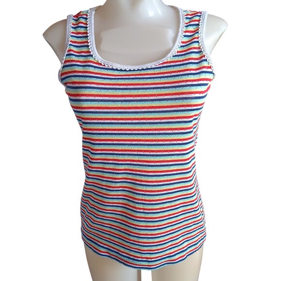 Vintage Womens Small Tank Top 1970's Disco Single Stitch Striped Buttery Scoop - Picture 2 of 6